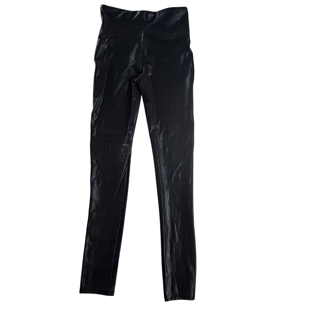 SPANX Faux Leather Leggings Black Petite S High Waist Shaping Shiny